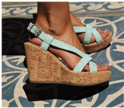 Wedges Natural Cork Mint Blue Straps