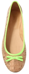 Ballerina Flats Natural Cork Neon Green trim