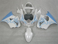 Kawasaki ZX6R White/Blue Flame Fairings