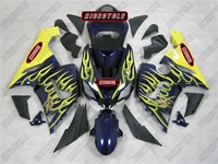 Kawasaki ZX6R Yellow Flames on Blue Fairings