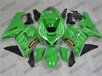 Kawasaki ZX6R Ghost Flame on Green Fairings