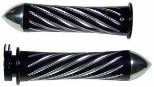 Anodized Black Straight Grips for Kawasaki Models Swirled Edition With Pointed Ends (product code #A3262BP)