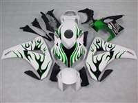 Motorcycle Fairings Kit - 2008-2011 Honda CBR 1000RR White/Green Flame Fairings | NH10811-11