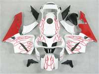 Motorcycle Fairings Kit - 2005-2006 Honda CBR 600RR Red Flame on White Fairings | NH60506-67