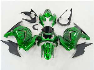 Motorcycle Fairings Kit - 2008-2012 Kawasaki Ninja 250R Candy Green Flame Fairings | NK20812-38