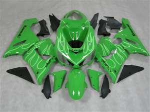 Motorcycle Fairings Kit - 2005-2006 Kawasaki ZX6R Ghost Flame on Green Fairings | NK60506-33