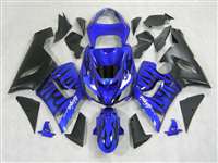 Motorcycle Fairings Kit - 2005-2006 Kawasaki ZX6R Black Flame on Blue Fairings | NK60506-35