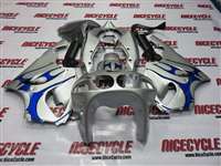 Motorcycle Fairings Kit - 1997-2003 Kawasaki ZX-7R Silver/Blue Tribal Fairings | NK79703-14