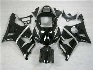 Motorcycle Fairings Kit - 2000-2002 Suzuki GSXR 1000 Chrome on Gloss Black Fairings | NS10002-1