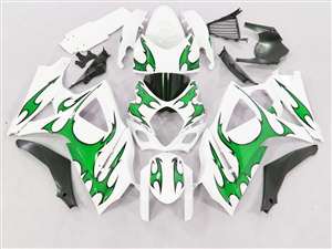 Motorcycle Fairings Kit - 2007-2008 Suzuki GSXR 1000 Green Tribal on White Fairings | NS10708-24