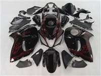 Motorcycle Fairings Kit - 2008-2020 Suzuki GSX1300R Hayabusa Black with Red Airbrush Detail Fairings | NSH0817-16