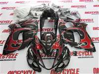 Motorcycle Fairings Kit - 2008-2020 Suzuki GSX1300R Hayabusa Black/Red Tribal Fairings | NSH0817-37