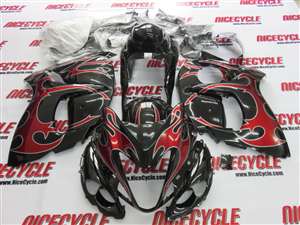 Motorcycle Fairings Kit - 2008-2020 Suzuki GSX1300R Hayabusa Black/Red Tribal Fairings | NSH0817-37