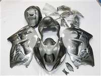 Motorcycle Fairings Kit - 1999-2007 Suzuki GSXR 1300 Hayabusa Silver/Black Airbrush Fairings | NSH9907-126