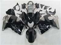 Motorcycle Fairings Kit - 1999-2007 Suzuki GSXR 1300 Hayabusa Silver Kanji on Black Fairings | NSH9907-23