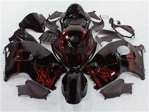 Motorcycle Fairings Kit - 1999-2007 Suzuki GSXR 1300 Hayabusa Red Airbrush on Black Fairings | NSH9907-41