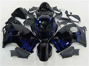 Motorcycle Fairings Kit - 1999-2007 Suzuki GSXR 1300 Hayabusa Blue Airbrush on Black Fairings | NSH9907-42