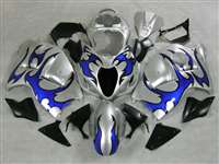 Motorcycle Fairings Kit - 1999-2007 Suzuki GSXR 1300 Hayabusa Blue Tribal on White Fairings | NSH9907-59