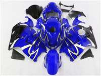 Motorcycle Fairings Kit - 1999-2007 Suzuki GSXR 1300 Hayabusa Silver Tribal on Blue Fairings | NSH9907-6