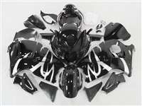 Motorcycle Fairings Kit - 1999-2007 Suzuki GSXR 1300 Hayabusa Silver Tribal on Black Fairings | NSH9907-92