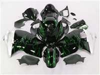 Motorcycle Fairings Kit - 1999-2007 Suzuki GSXR 1300 Hayabusa Metallic Green Flames Fairings | NSH9907-95