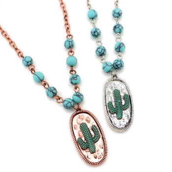 Cactus Disk Necklace Set - Silver or Patina - Package (3)