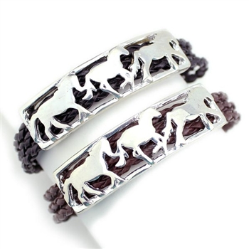 JB030 - Three Running Horses on Braided Cord Bracelet -  Package (3)