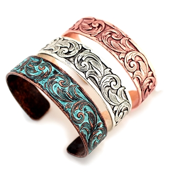 Thin Tooled Cuff Bracelet - Copper, Silver or Patina - Package (3)