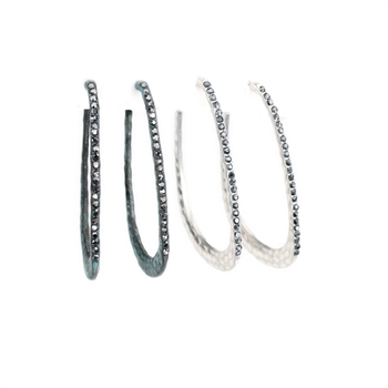 Hammered Rhinestone Hoops - Patina or Silver- Package (3)