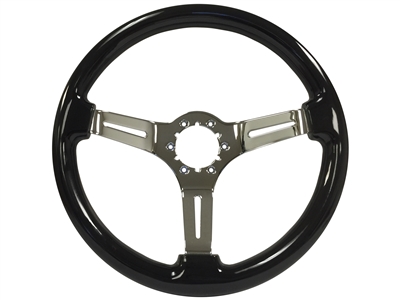 Auto Pro USA ,  Volante , Sport , Black ash, Wood , Steering Wheel , chrome Center , Black , GM , MOPAR , FORD , Corvette , Mustang , Charger , Challenger , Camaro , El camino , Impala , bel air , nova , chevy II , oldsmobile , firebird , bronco , vw ,