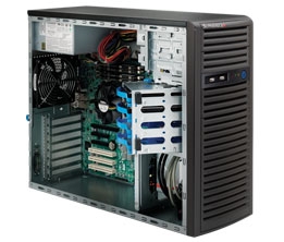 Supermicro Mid-Tower SuperServer  SYS-5037C-T Single socket H2 (LGA 1155) supports Intel XeonÂ® E3-1200 & v2 series Intel 82574L, 2x GbE LAN ports 4x 3.5" internal SATA HDDs 500W High-efficiency Power Supply Full Warranty