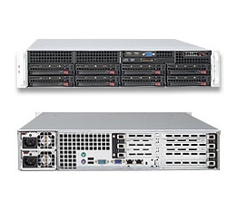 Supermicro 2U Server SYS-6026T-URF  Barebone Dual 1366-pin LGA Sockets Supports Intel Xeon processor 5600/5500 Intel 82576 Dual-port GbE 8 x 3.5" Hot-swap Drives Trays IPMI 2.0 6x SATA Hard Drives 720W High-efficiency Gold Level PS Full Warranty