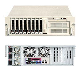 Supermicro 3U Server SYS-6034H-X8R  Dual 604-pin FC-mPGA4 Sockets Supports up to two Intel 64-bit Xeon processor Intel 82546GB Dual-port GbE Zero Channel RAID 8 x 3.5" hot-swap Ultra320 SCSI Drive Triple-Redundant 760W power supply with I2C Full Warranty