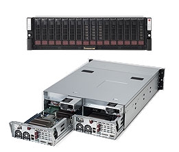 Supermicro 3U Server SYS-6036ST-6LR Dual 1366-pin LGA Sockets Platinum Level power supplies Full Warranty (Black) IntelÂ® XeonÂ® processor 5600/5500
series   16x Hot-swap 3.5" Drive Bays SAS or enterprise SATA HDD only recommended