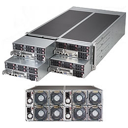 Supermicro FatTwin 4U SYS-F627R2-F73 Server Dual socket R (LGA 2011) supports Intel Xeon processor E5-2600 IPMI 2.0  8x Hot-swap 2.5" SAS/SATA HDDs;SAS2 via LSI 2308 1280W Redundant Power Supplies Full Warranty