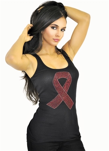 sexy_black_bejeweled_pink_ribbon_seamless_tank_top