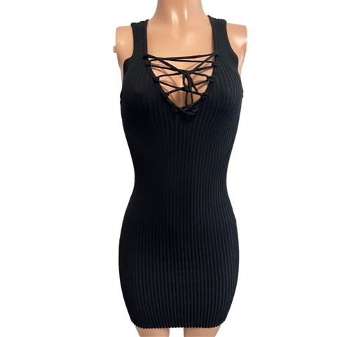 black_lace_up_ribbed_body_con_dress