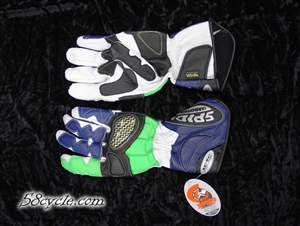 SPIDI CARBOTECH Leather Motorcycle Riding Gloves White/Blue/Green Large - BLOWOUT