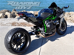 Kawasaki H2 Billet OSD Single Sided Swingarm Kit Black Chrome Suzuzki Fat wide tire extended arm 300 custom wheels 17x3.5 18x10.5 complete outside drive one chain performance H2R H2SX