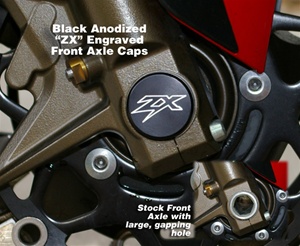 Kawasaki Ninja Billet Front Axle Cover Kit Black Anodized ZX Engraved
