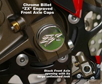 Kawasaki Ninja Billet Front Axle Cover Kit Chrome ZX Engraved
