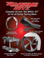 Stage 1 Bagger 26 Inch Front Wheel Conversion Kit Complete Streetglide Electraglide Ultra Classic Touring Harley Big Wheel Raked Triple Trees Clamps Fender Tire 2013 2012 2011 2010 2009 2008 2007 2006 2005 2004 2003 2002 2001 2000