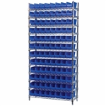 4" Shelf Bin Wire Shelving System w/ Blue Bins