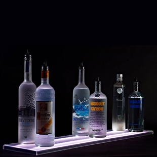 Double Wide Bottle Shelf with LED lighting and six display bottles on a black background.