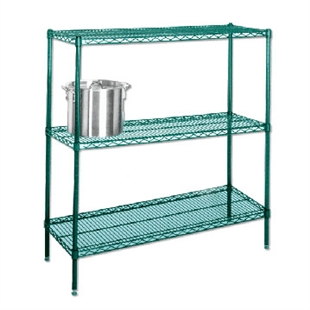 14" Green epoxy coated chrome wire with 3 Shelves