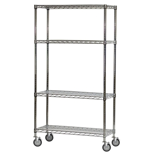 4-Shelf Chrome Wire Carts - 12"d x 36"w