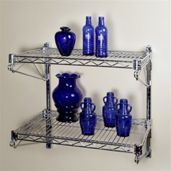 14"d 2 Shelf Chrome Wire Wall Mounted Shelving Kit