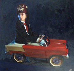 Ron English Hellaboy in Car Original Oil On Canvas