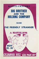 Big Brother And The Holding Company Original Concert Handbill
Vintage Rock Poster
California Hall