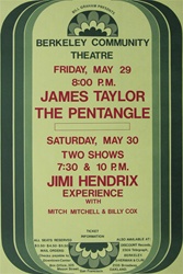 Jimi Hendrix Experience and James Taylor Original Concert Poster